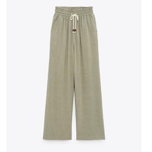 Zara Pants - NWT ZARA Rustic Pants w/ Elastic wasit- Wide leg